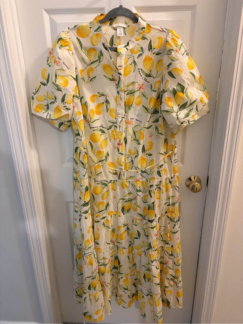 H&M Cream Maxi Dress with Yellow Lemon Print